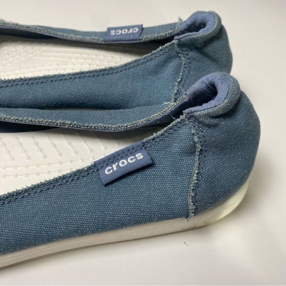 Crocs Blue Canvas Slip On Loafers Boat Shoes Women's Size 10 - Picture 7 of 13